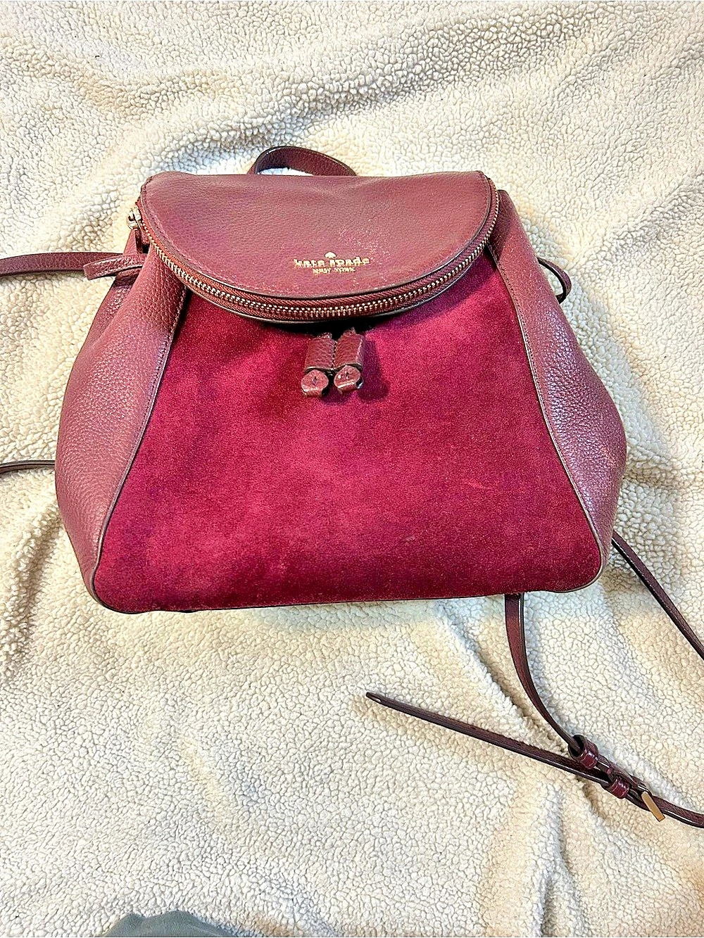 Kate Spade Leather-Trim Backpack in Burgundy